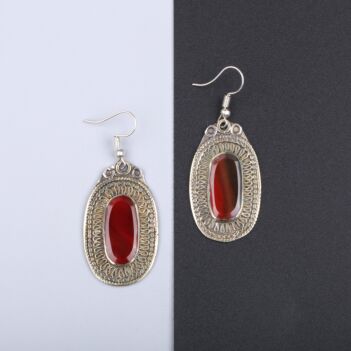 Red Agate Dangle Earrings | Gilt Afghan Fashion Earrings