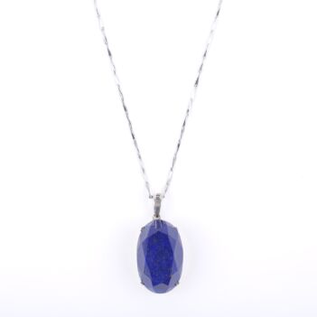 Lapis Lazuli Stone Silver Locket | Drop Oval Chain Pendant