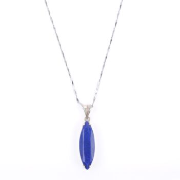 Leaf Lapis Lazuli Locket | Silver Marquise Chain Pendant