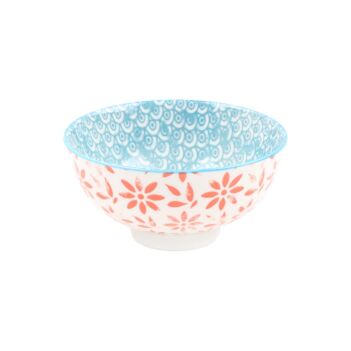 White Footed Ceramic Small Bowl | Orange & Blue Patterned Hand-Painted Bowl 