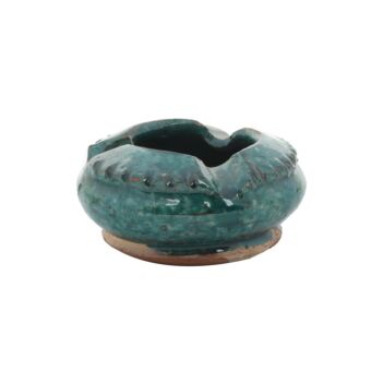 Green Handmade Ceramic Ash Tray | Footed Handcrafted Ash Plate in Green Ceramic