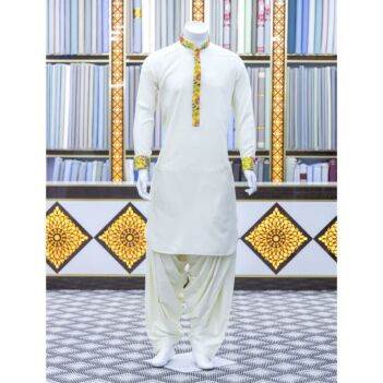 Yellow Banarasi Full Floral Embroidered Men's Waistcoat with White Grace Outfit 