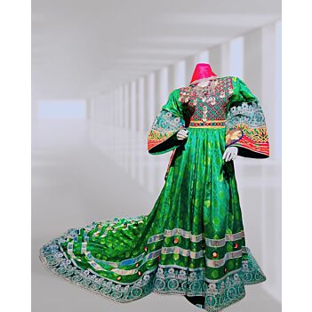 Beautiful Green Gande Afghani Kochi Dress | Afghan Handmade Wedding Clothes