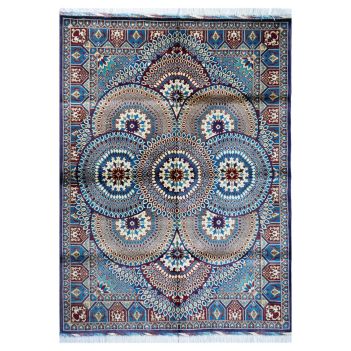 Pecock Maranusi Hand-Knotted Blue Wool Afghan Area Rug | 4' 9" X 6' 5" 