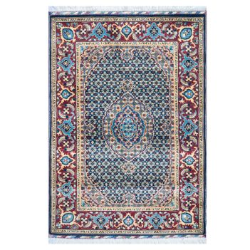 Hand-Knotted Blue and Red Aqcha Pattern Area Rug | 4' 9" X 3' 2" 