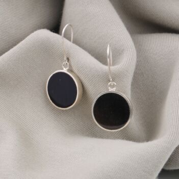 Black Agate Round Earrings | Silver Drop Earrings 