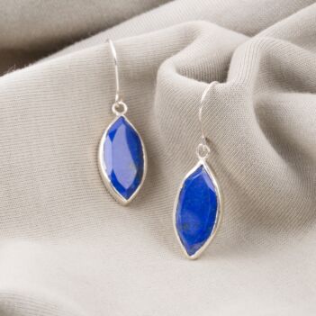 Lapis Lazuli Marquise Earrings | Silver Hook Earrings 