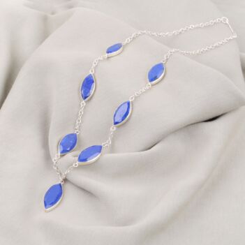 Lapis Lazuli Silver Necklace | Marquise Charm Necklace 