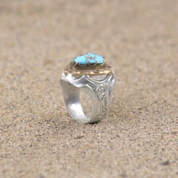 Turquoise Silver Men's Ring | Cluster Setting Ring