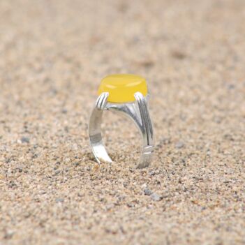 Yellow Agate Men's Ring | Oval Silver Men's Ring