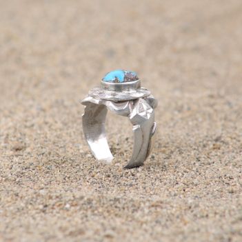 Turquoise Silver Men's Ring| Oval Cluster Style Ring