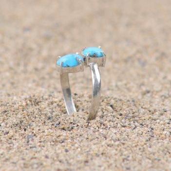 Turquoise Two Stone Ring|  Silver By-pass Women's Ring