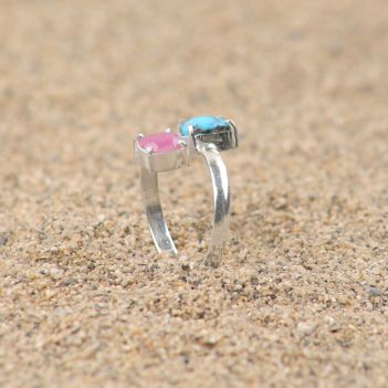 Ruby and Turquoise Silver Ring| Two Stone Women's Ring