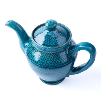 Handmade Ceramic Turquoise Teapot With Black Prints