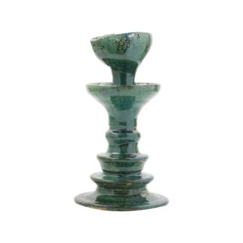 Green Ceramic Candle Holder | Handmade Fountain Design Candle Stand 
