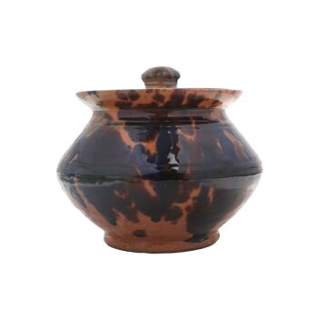 Black & Brown Ceramic Serving Dish | Handmade Rustic Pot with Lid 