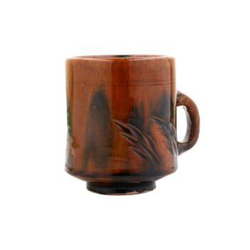 Brown Ceramic Coffee Glass | Petal Engraved Handmade Glass