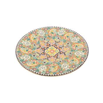 Teal Hand-Painted Ceramic Plate | Floral Patterned Flat Plate 