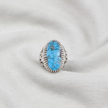 Men Blue Turquoise Silver Cluster Ring | Feroza Shajari Ring