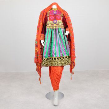 Colorful Velvet Pleated Skirt Frock | 3-Piece Gande Afghani