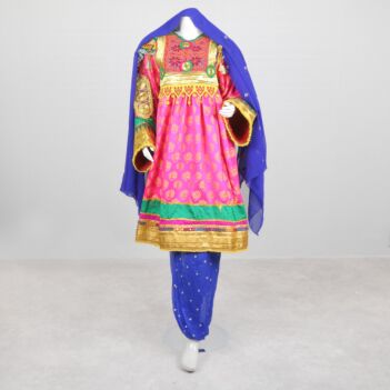 3 Piece Silk Banarasi |  Balloon Sleeves Cherma Embroidered Gande Afghani  