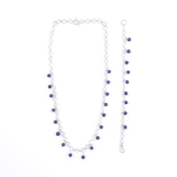Matching Lapis Necklace and Bracelet | Silver Choker Necklace with Beaded Bracelet