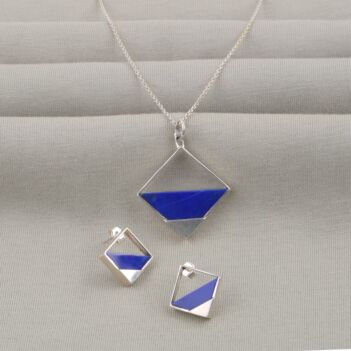 Lapis Lazuli Marquise Jewelry Set | Silver Necklace with Studs