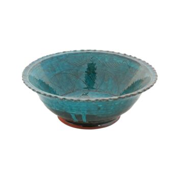 Turquoise Medium Footed Ceramic Bowl | Curled Edge Handcrafted Rustic Ceramic Bowl
