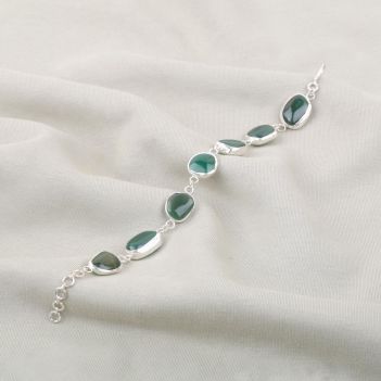 Green Agate Bracelet| Silver Station Bracelet