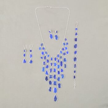 Lapis Chandelier Necklace, Earrings & Bracelet| Silver Jewelry Set