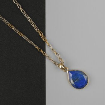 Brass Lapis Stone Necklace | Water Drop Pendant 