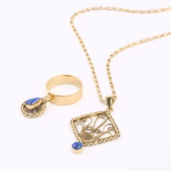 Lapis Necklace & Ring | Gold Plated Brass Pendant & Ring 