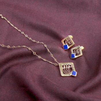 Lapis Lazuli Gold Plated Jewelry Set | Brass Malila Necklace & Stud Earrings 