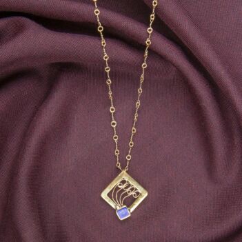 Lapis Lazuli Gold Plated Chain Pendant | Brass Malila Square Locket 