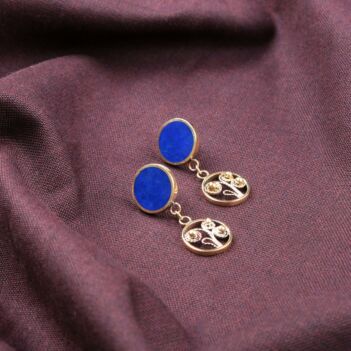 Lapis Lazuli Gold Plated Drop Round Earrings | Brass Dangle Stud Earrings 
