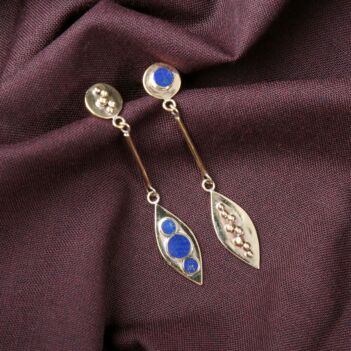 Lapis Lazuli Leaf Design Gold Plated Earrings | Brass Drop Shoulder Stud Earrings 