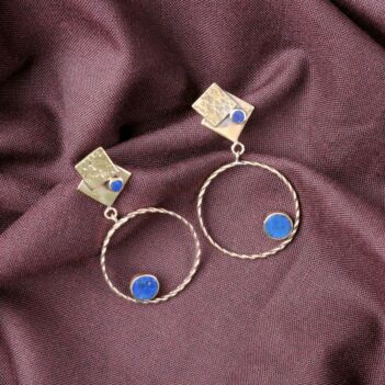 Lapis Lazuli Gold Plated Circle Earrings | Brass Drop Hook Earrings 