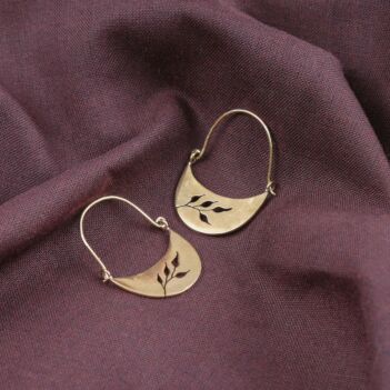 Gold Plated Leaf Design Earrings | Brass Hoop Earrings 
