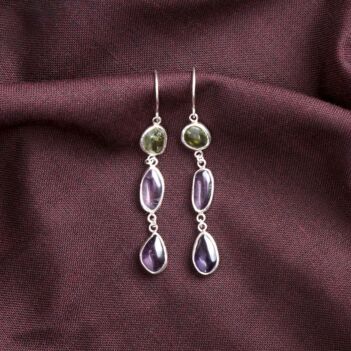 Two Stone Shoulder Earrings | Silver Drop Hook Earrings 