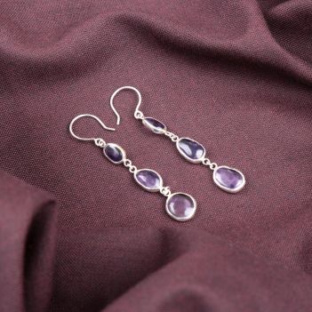 Light Violet Amethyst Dangle Earrings | Silver Shoulder Earrings 