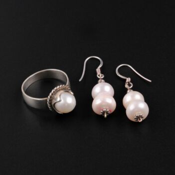 Pearl Matching Earrings & Ring | Silver Dangle Earrings With Ring 