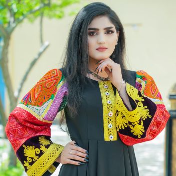 Black Cherma Embroidered Afghani Long Dress 