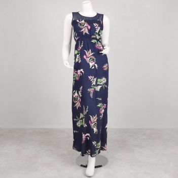 Floral Print Sleeveless Dress | Navy Blue Long Maxi