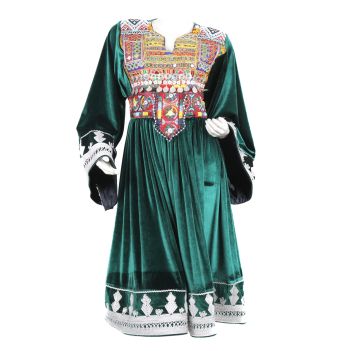 Green Velvet Sunray Pleated Dress | Gande Afghani 