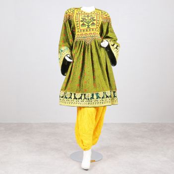 Light Green Velvet Embroidered Dress | Gand e Afghani