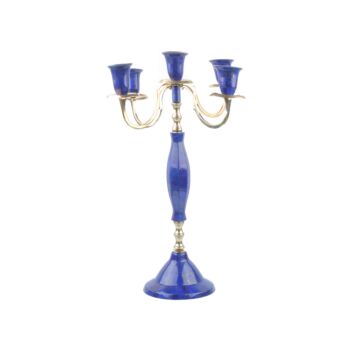 Lapis Lazuli Gold Plated Candle Holder | White Marble Stone Bronze Candle Stand 
