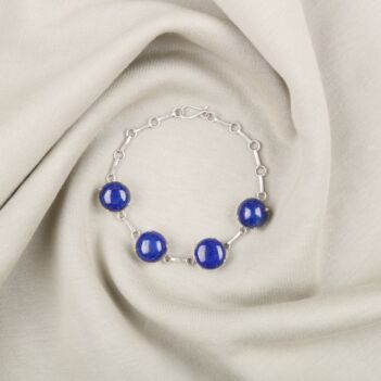 Blue Lapis Lazuli Chain Bracelet | Silver Round Birthstone Bracelet