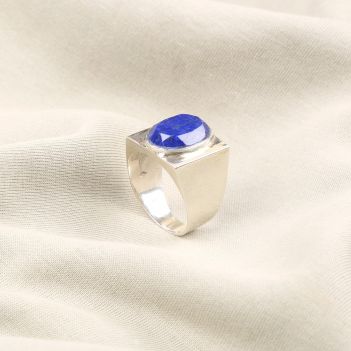 Blue Lapis Lazuli Men's Ring | Silver Ellipse Ring