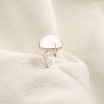 Blush Pink Quartz Solitaire Ring | Silver Round Vintage Ring