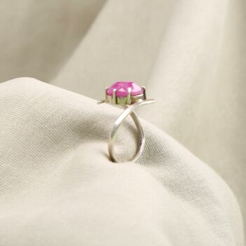 Pink Ruby Tension Style Ring | Silver Ellipse Round By-Pass Band Ring